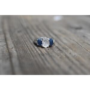 Engagement ring Burmese sapphire and Lake County diamond sterling silver